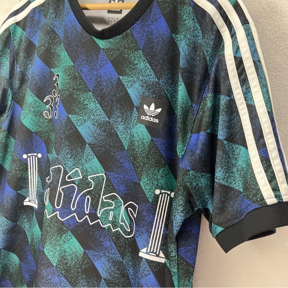 Adidas Towning 333 Soccer Futbol Jersey Mens Large Climalite Blue Green Trefoil - Picture 4 of 7